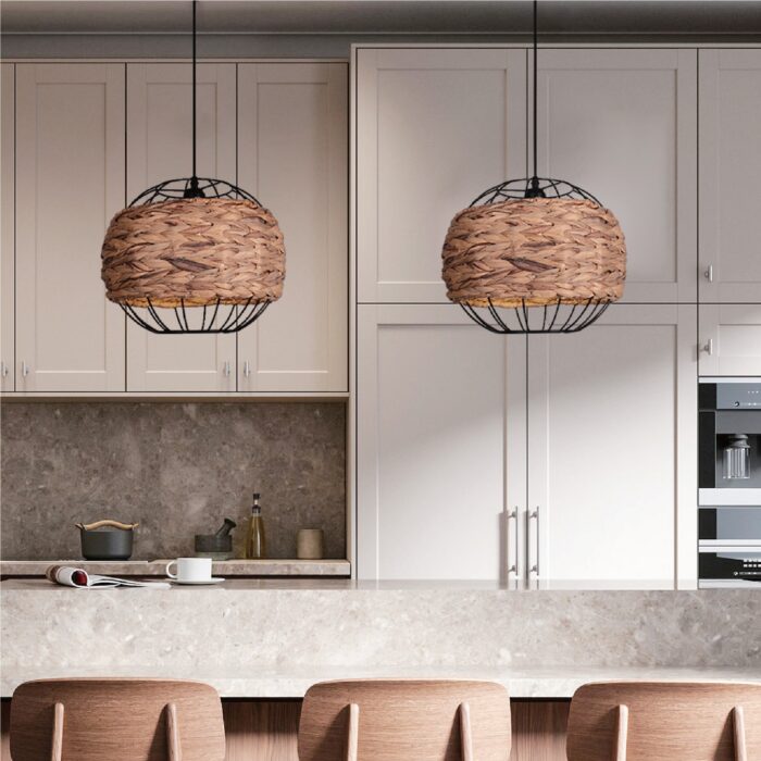 Retro Iron Glob Cage with Woven Rope LED Pendant Light